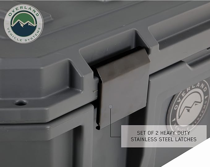 Overland Vehicle Systems 40100001 Dark Gray 53 QT Dry Box Storage with Drain, and Bottle Opener | Waterproof Seal | Heavy-Duty Latches and Nylon Handles | Keeps Gear Safe, Dry and Organized