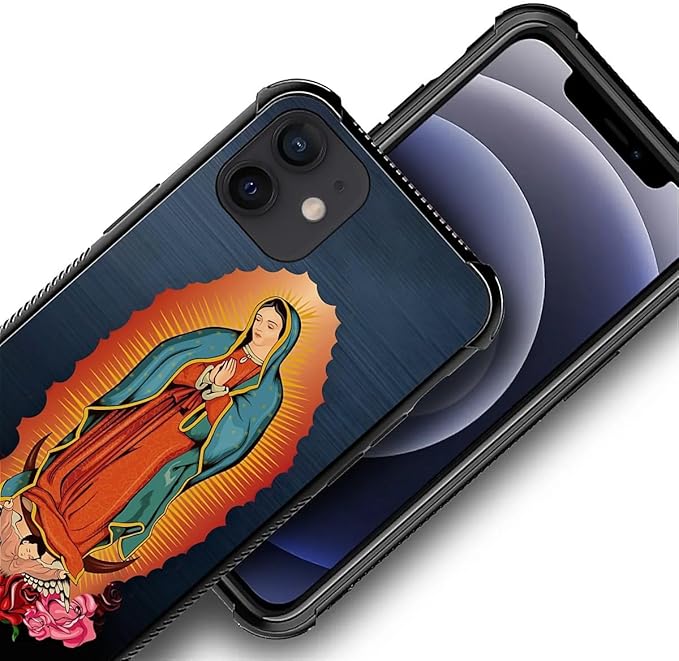 for iPhone 12 Mini Case, Red Virgen Guadalupe Pattern Made of Soft Silicone Hard Acrylic Shock Protection for iPhone 12 Mini