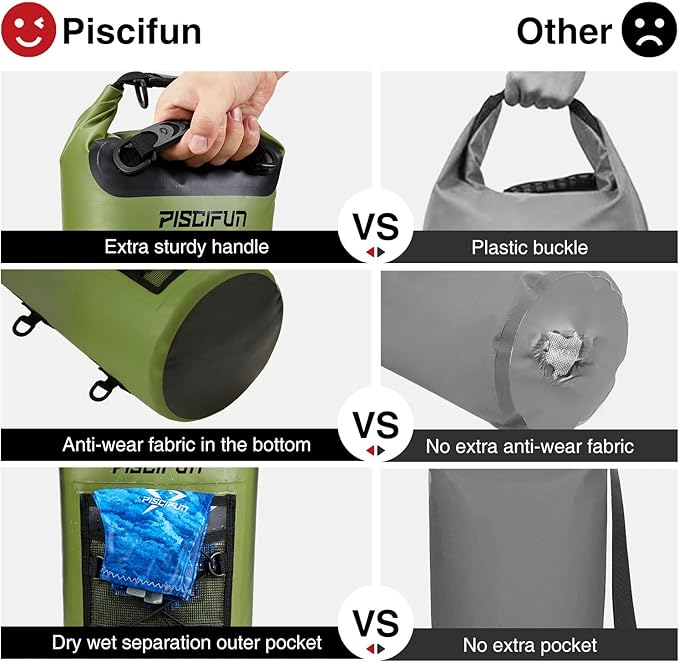 Piscifun Dry Bag, Waterproof Floating Backpack 10L/20L/30L/40L with Waterproof Phone Case for Boating, Kayaking, Fishing