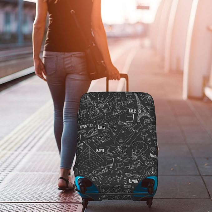 World Marks Luggage Cover for Suitcase and Luggage Tag Combination, Elastic Washable Anti-Scratch, Travel Adventure Explore Birthday Gift for Men Women(XL 29-32 Inch Luggage)