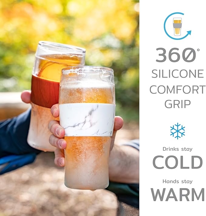 Host FREEZE Beer Glasses, Frozen Brew Mugs, Freezable Pint Glass Set, Insulated Beer Glass to Keep Your Drinks Cold, Double Walled Insulated Glasses, Gift for Dad, 16oz, Set of 2, Crimson Red