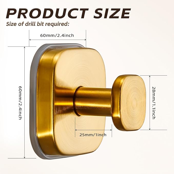 Suction Cup Hooks for Shower Heavy Duty No-Drill– Reusable Multi-Purpose Hooks Adheres to Glass, Mirrors, Tiles & Smooth Surfaces for Towels, Robes, Loofah& Body Sponge (4, Brushed Gold)