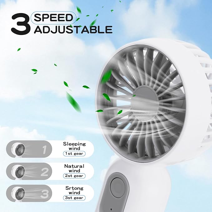 Rossesay 3 Pcs Mini Portable Fan Bulk Cute Handheld Lightweight Small Little Personal Hand Eyelash Fan 3 Speeds USB Rechargeable for Women Men Indoor Outdoor Makeup Travel (White)