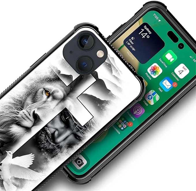 for iPhone 13 Mini Case, Lion Cross Jesus Christ Dove Pattern Made of Soft Silicone Hard Acrylic Shock Protection for iPhone 13 Mini
