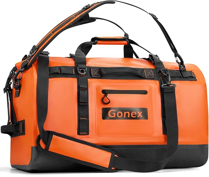 Gonex Waterproof Duffel Bag, 150L Heavy Duty Dry Duffle Bag with Reinforced Thickened Bottom, 3-in-1 Convertible Large Travel Backpack for Kayaking, Motorcycle, Camping & Boating, Orange