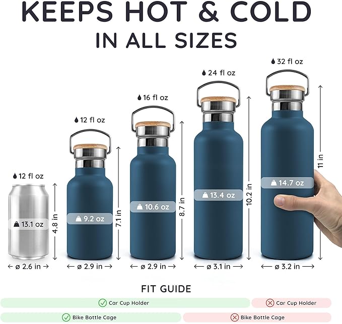 Bambaw Insulated Water Bottle 16 oz, Stainless Steel Water Bottle Insulated, For Hot & Cold Drinks, Reusable & Easy to Clean, Rust-Resistant, Made of High-Grade Stainless Steel (Aegean Blue)