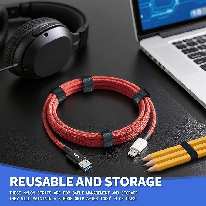1In x 50Ft Reusable Cable Ties Hook and Loop Roll | Tie Down Straps, Nylon Double-Sided Strips, | Adjustable Multi-Purpose Wrap Fasteners forOffice, Home, Data Center