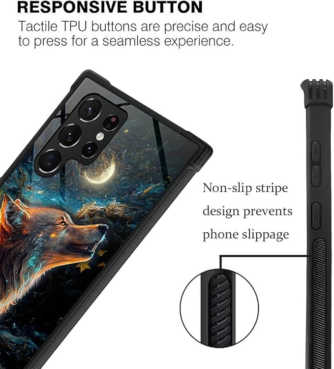 for Samsung Galaxy S22 Ultra Case, Star Cave Hungry Wolf Pattern Graphic Design Girl Boy Soft Silicone Hard Acrylic Shock Protection for Samsung Galaxy S22 Ultra