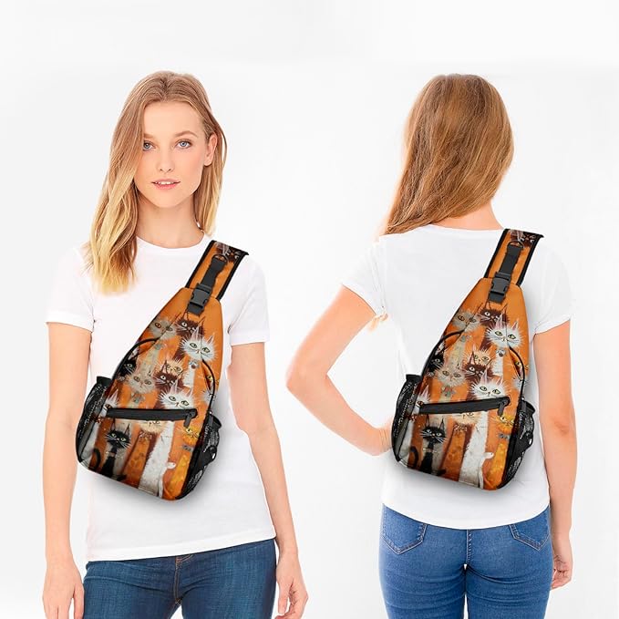 FyLybois Cat Sling Bag for Women Lightweight Crossbody Backpack Casual Daypack with Adjustable Strap for Travel Work Hiking Everyday Use