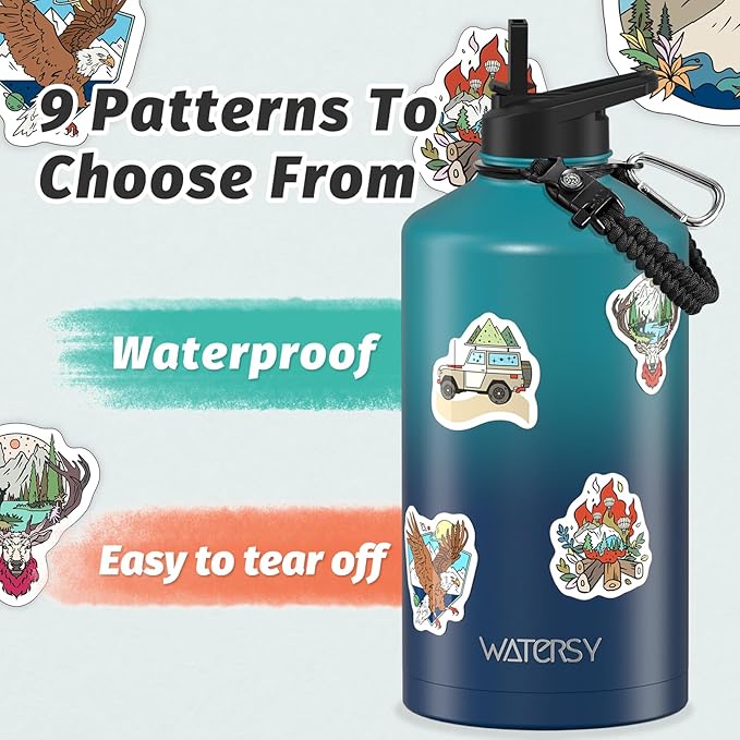 1 Gallon Water Bottle Insulated(Cold for 48 Hrs),BPA Free&Leak Proof,128oz Stainless Steel Water Jug,Large Water Bottle with Straw Spout Lids for Gym,Hiking,Camping&Travel,Gradient Blue