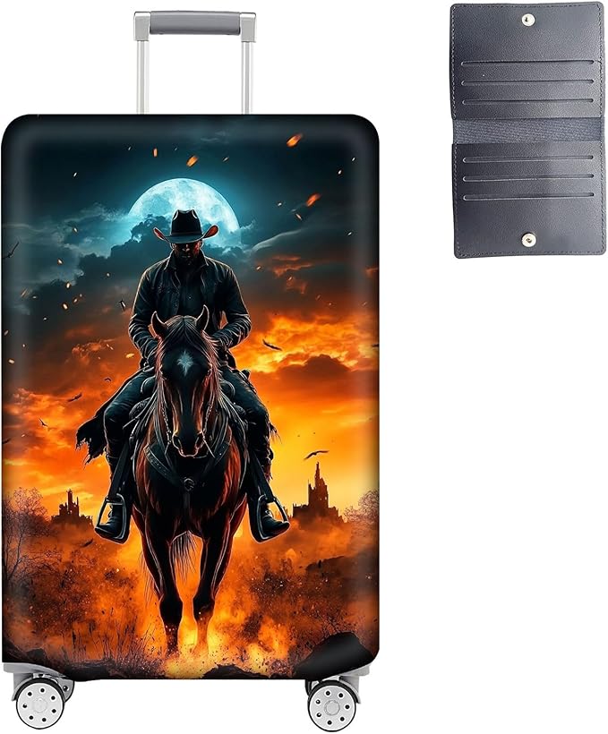 Luggage Cover Protector for 19-20 Inch Suitcases, TSA Approved Elastic Travel Suitcase Covers, Anti-Scratch Washable Luggage Sleeve for Carry On & Checked Bags, Man Riding Horse
