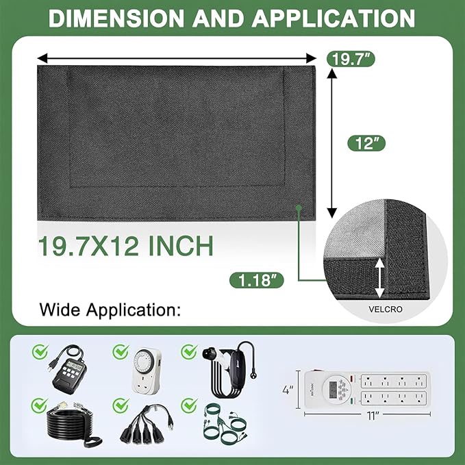 (Canvas Fabric,Not Plastic) Outdoor Electrical Box Waterproof Covers,3-Side Velcro Closed,Weatherproof Outside Extension Cords,Plug,Surge,Outlet and Power Strips Protectors,19.7x12 Inch-ClawsCover