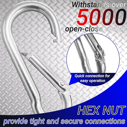 100 Pack 3" Heavy Duty Carabiner Clips, M8 Sliver Galvanized Steel Spring Snap Hooks, Rust-Resistant Keychain Clips for Hammock, Camping, Hiking, Fishing, Swing Set