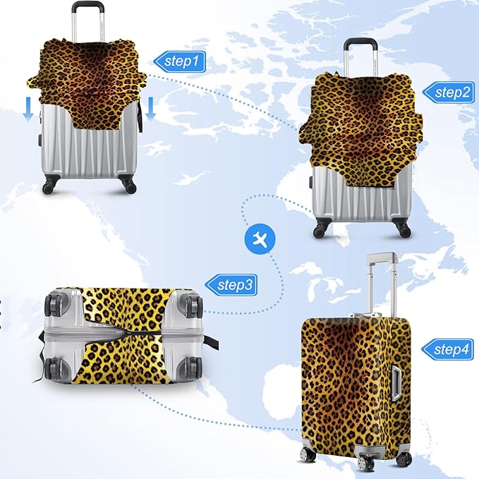 ANNA QUEEN Vintage Leopard Pattern Travel Luggage Cover -Stretchable Airplane Suitcase Protector Sleeve,Universal Washable Fit for 28-30 Inch Checked Baggage,Water Resistant Durable Luggage Protector