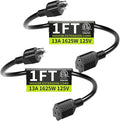 Short Extension Cord 1FT 2 Pack,16 AWG Black Power Cord Indoor for Laptops,Coffee Makers,Office Home Appliances, 3 Prong Small Extension Cable Outlet Saver,13A 125V 1625W,ETL Listed.
