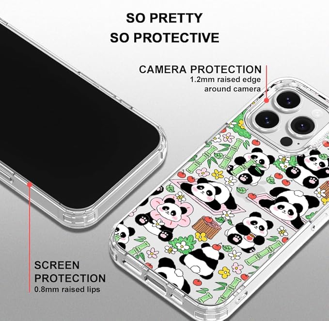 MOSNOVO for iPhone 16 Pro Case, Shockproof Military-Grade Protection 6.6ft Drop Tested, Clear Phone Case for iPhone 16 Pro, Kawaii Panda Garden Design