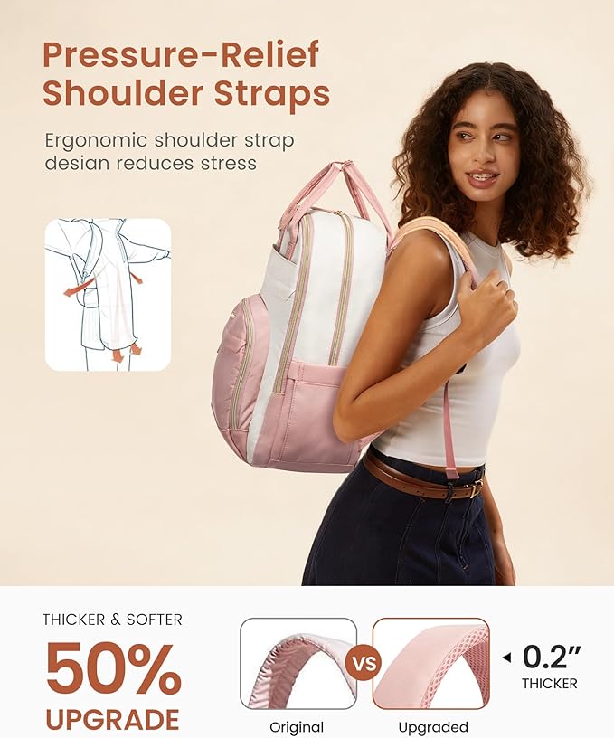 LOVEVOOK Backpack for Women,Laptop Backpack Women,Fits 15.6 Inch Laptop Bag,School Backpacks,Fashion Travel Work Anti-theft Bag,Waterproof Business Computer College Backpack Purse,Grey-Pink-Grey