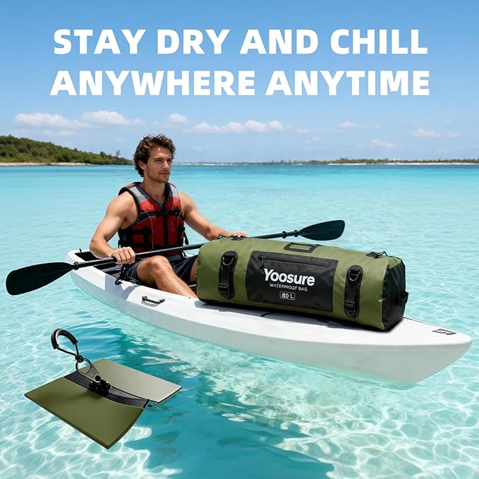 80L Waterproof Duffel Bag Motorcycle Dry Bag Backpack, Waterproof Zippered Bags with Backpack Spacer Pad for Kayaking Rafting Boating Canoeing Camping Paddle Beach (Yellow)