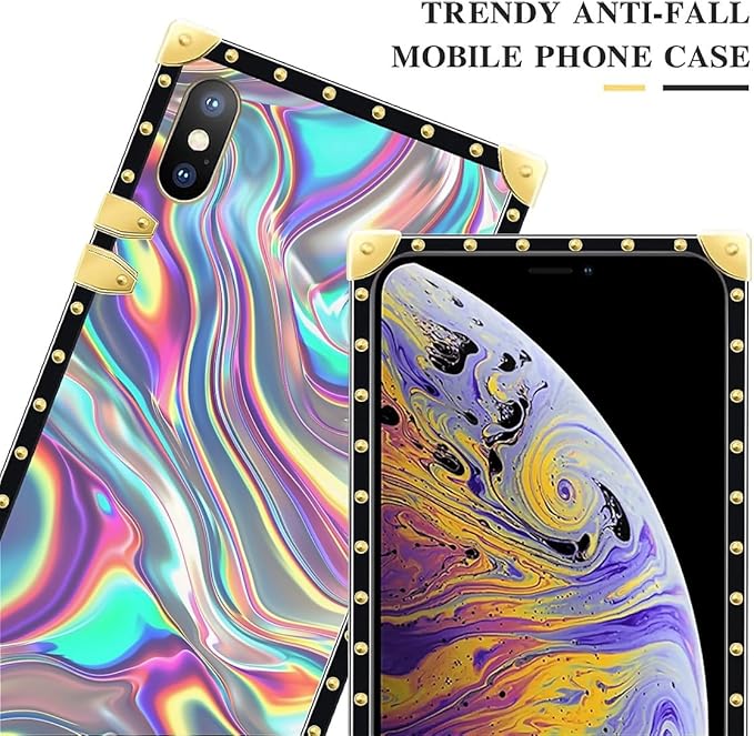 Compatible with iPhone Xs Max Case, Holographic Abstract Iridescent Textures Luxury Golden Decoration for Girl Women Soft TPU Shockproof Protective Hard PC Back for iPhone Xs Max