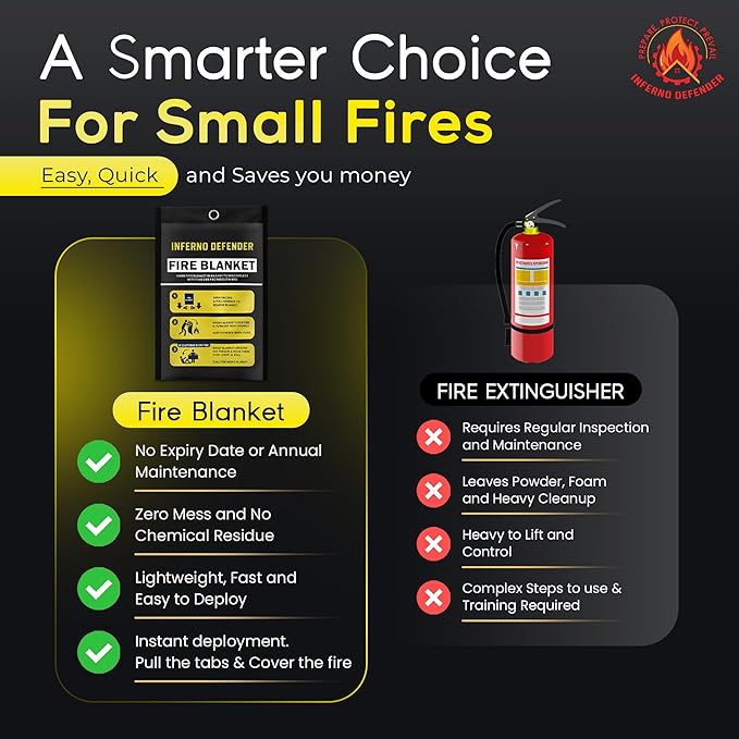 Emergency Fire Blanket For Home And Kitchen, Safe Touch Silicone Coated, 2 Pack Fiberglass Fire Blanket for Home, Fire Suppression for Kitchen, Fire Extinguisher For Kitchen BBQ Camping 39” x 39”