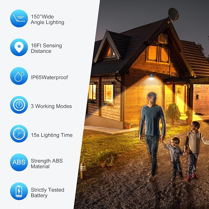 SEZAC Solar Lights Outdoor, 6 Pack Solar Motion Sensor Outdoor Lights with 3 Lighting Modes, IP65 Waterproof Solar Fence Lights for House (Warm White)