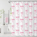 Pink Bow Shower Curtain, Pink and White Modern Aesthetic Bowknot with Polka Dot Cute Girly Bathroom Curtain Waterproof Fabric Machine Washable with Hooks, 72" Wx96 L