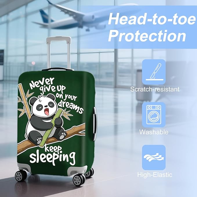 ANNA QUEEN Cute Sleeping Panda Luggage Cover-Stretchable, Water Resistant & Durable Suitcase Protector,Universal Washable Fit for 20-22 Inch Checked Baggage