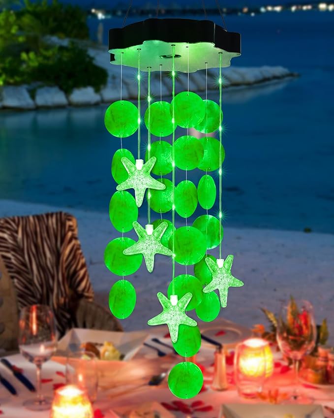 Toodour Solar Wind Chimes for Outside, Shells Light Gifts for Mom Grandma Women Wife Girls, Solar Wind Chimes Outside Decorative Mobile Light for Holiday Garden Porch Yard Outdoor Decor (Green)