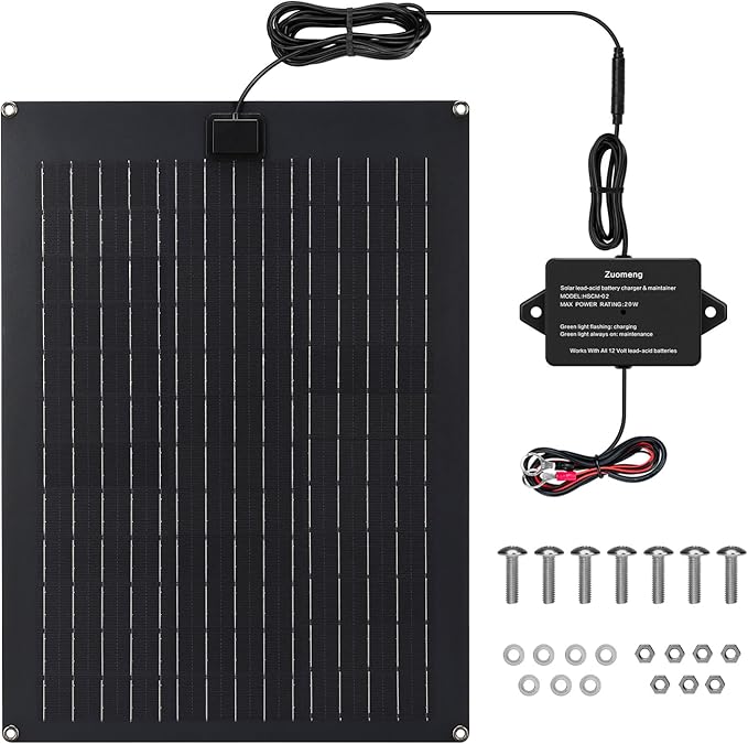 Solar Battery Charger Maintainer, Zuomeng 20W Solar Panel Kit for Dump Trailer Built-in Maintenance Pulse & Intelligent MPPT Charge Controller, Waterproof, Suitable for 12V Lead-Acid Battery