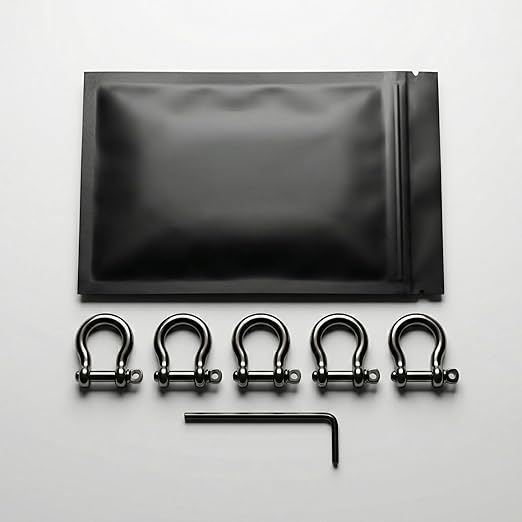 Matte Grey 5/32" Bow Shackle, 5 Pack with Tool, 1433lbs D-Ring Shackle Clasp, Small Stainless Style Anchor Shackle for Paracord Bracelet, Survival Gear