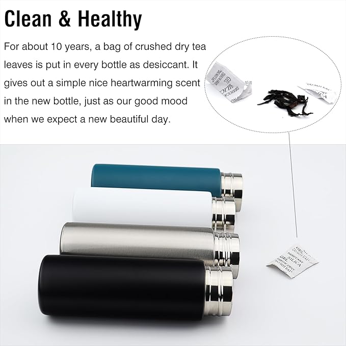 Cute Small Water Bottle, 4.4 Fl. Oz, Blue Powder Coated, Mini Slim Flask for Kids, Portable Skinny Purse Water Bottle, Vacuum Insulated Reusable Leak Proof Stainless Steel Cup