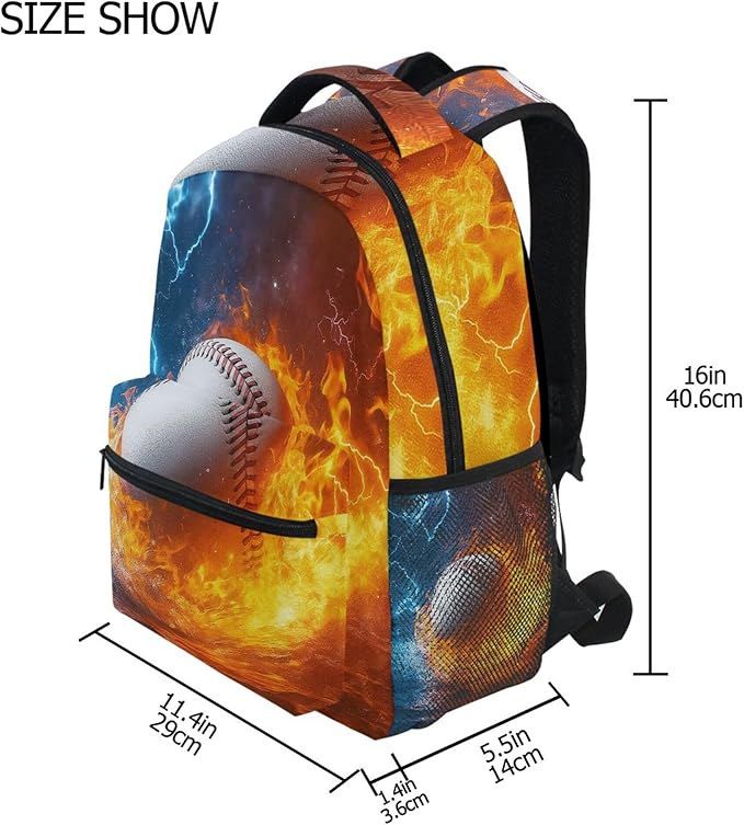 Wamika Baseball Ice Fire Boys Backpack Sports Ball School Backpacks Kids Girls Preschool Book Bag