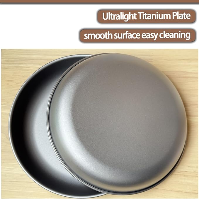 Titanium Plate 2sets - 7.5Inch Ultralight For Backpacking, Hiking, Travel Dinnerware Easy Clean Compact