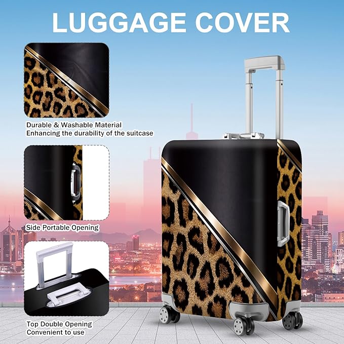 ANNA QUEEN Leopard Print Luggage Cover, Luxury Animal Pattern Suitcase Protector for 24-26 Inch Travel Bags