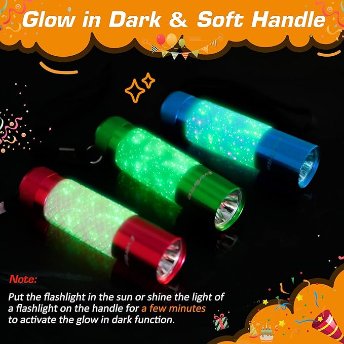 EverBrite 6-Pack Mini Flashlights, Glow in Dark Flashlights, Aluminum LED Flashlights Party Favors Assorted Colors for Camping, Hiking, Indoor, 18XAAA Batteries Included