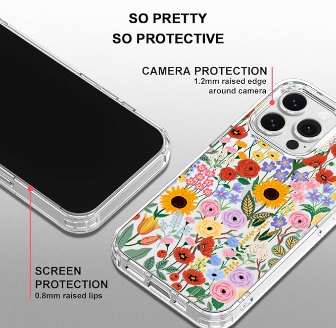 MOSNOVO Case for iPhone 16 Pro, [Buffertech 6.6ft Military-Grade Drop Protection] [Anti Peel Off Tech] Clear TPU Bumper Phone Case Cover Design - Blossom & Bloom