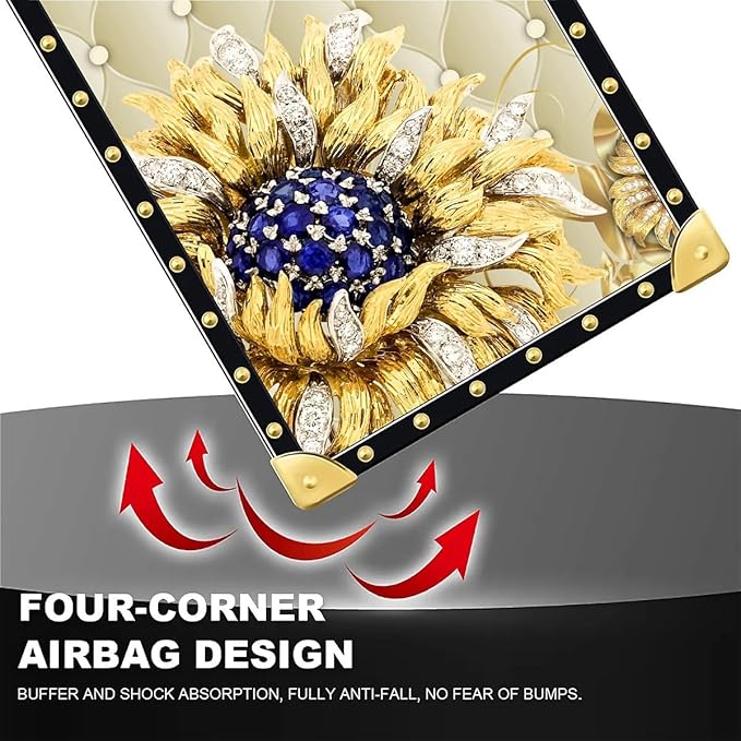 Compatible with iPhone 16 Pro Max Case, Sunflower Diamonds Leather Luxury Golden Decoration for Girl Women Soft TPU Shockproof Protective Hard PC Back for iPhone 16 Pro Max