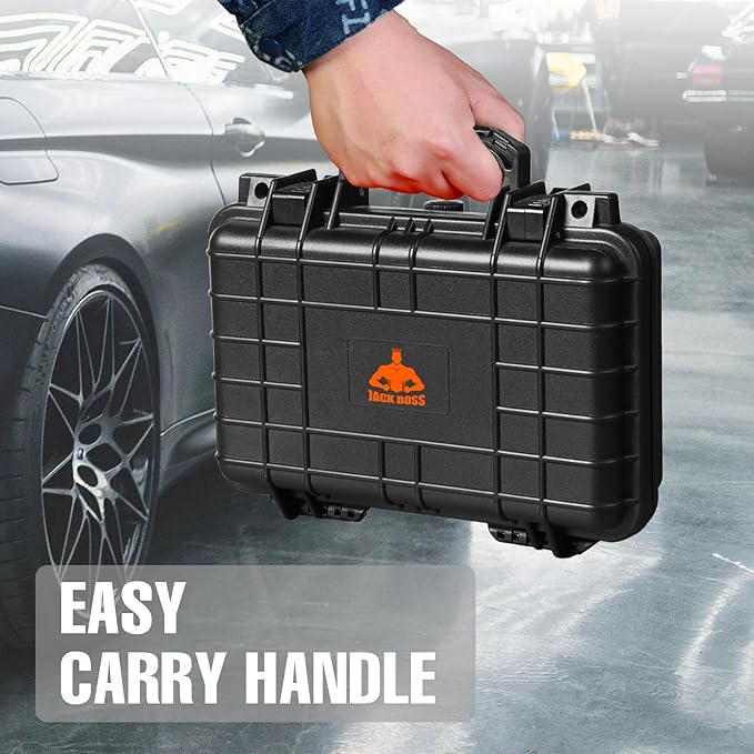 Jack Boss 11.3x 7x 2.3 Inch Hard Case, Portable Weather Waterproof Protective Camera Case with Customizable Foam, Fit Use of Drones, Camera, Equipments, Black
