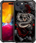 for iPhone 15 Plus Case, Entwined Rose Snake Pattern Graphic Design Girl Boy Soft Silicone Hard Acrylic Shock Protection for iPhone 15 Plus