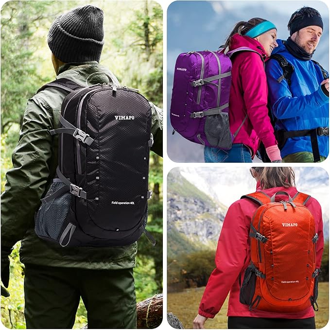 Lightweight Foldable Hiking Backpack 40L, Ripstop Nylon Packable Travel Daypack, Collapsible Backpack For Traveling Hiking Camping Touring(Orange)