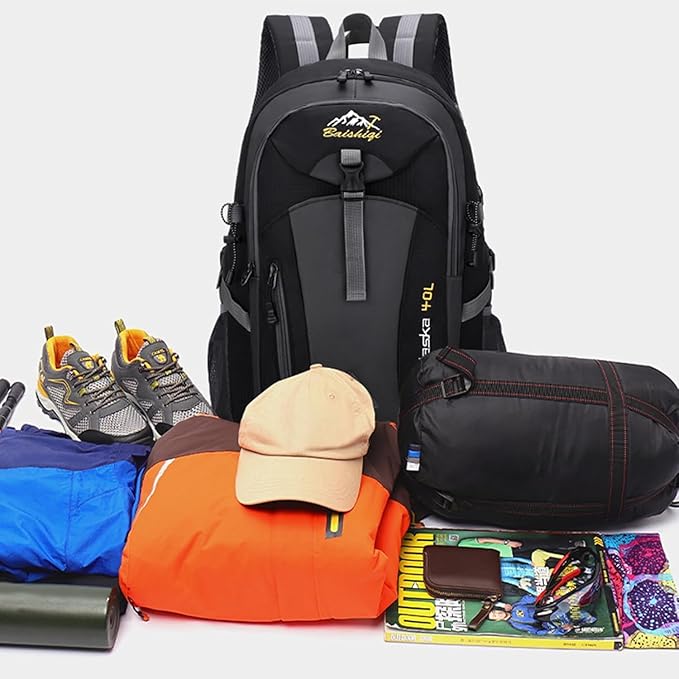 40L Hiking Backpack, Lightweight Daypack for Men Women, Polyester Rucksack, Breathable Backpack with Multi Pockets for Camping Walking Commuting Outdoor Short Trips - Black