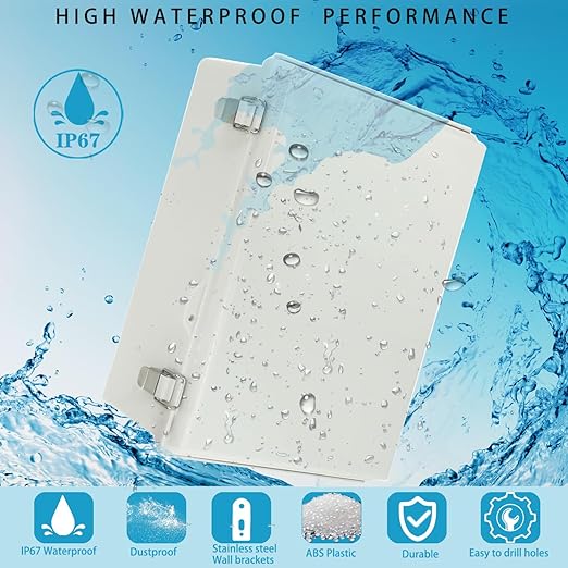 Waterproof Electrical Box Junction Box Weatherproof IP67 ABS Plastic Enclosure Switch Router Project Box Electronics DIY Enclosure With Mounting Plate and Wall Bracket Grey 15.7" x11.8" x7.1"