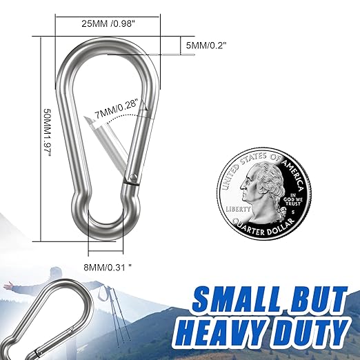 Small Carabiner Clip Hooks, 31pcs 1.97 inch Carabiners Heavy Duty, Galvanized Iron Spring Snap Hook Fits Camping Hiking, Metal Clips for Keychain Keys Rings