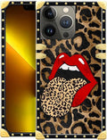 Compatible with iPhone 13 Pro Case, Brown Leopard Print Mouth Luxury Golden Decoration for Girl Women Soft TPU Shockproof Protective Hard PC Back for iPhone 13 Pro