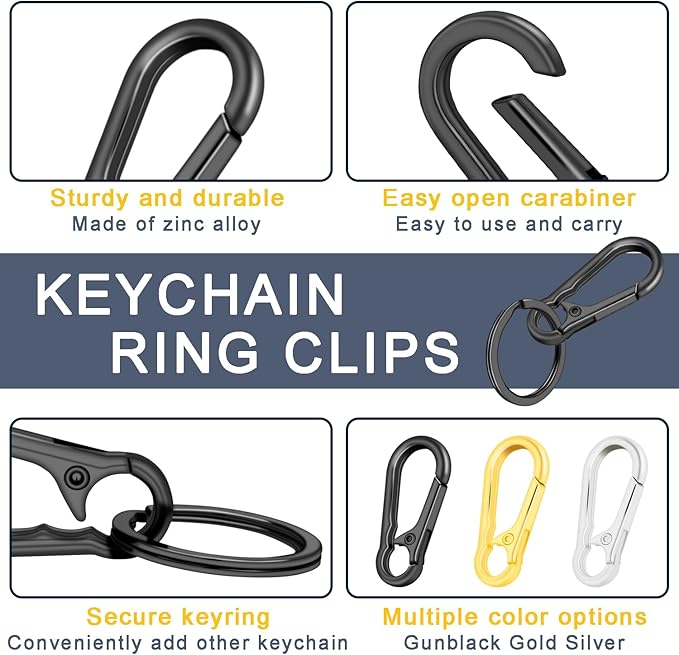 4Pack Small Keychain Rings, Metal Key Carabiner Clip, Mini EDC Key Ring Chain Holder Organizer for Purse Charm Hook, Car Keychain, Paracord Keychain Lanyard, Men and Women Key Fob (Gun Black)