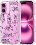 MOSNOVO Case for iPhone 16, [Buffertech 6.6ft Military-Grade Drop Protection] [Anti Peel Off Tech] Clear TPU Bumper Phone Case Cover Design - Pink Leopard