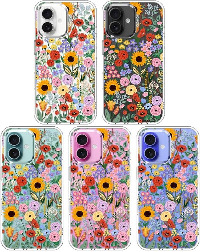 MOSNOVO Case for iPhone 16 Plus, [Buffertech 6.6ft Military-Grade Drop Protection] [Anti Peel Off Tech] Clear TPU Bumper Phone Case Cover Design - Blossom & Bloom