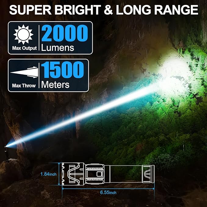 Rechargeable Tactical Flashlights 2000 High Lumens - 5000mAh Super Bright LED Powerful Flash Light, Waterproof Handheld USB C Flashlight for Home,Car,Camping,Emergencies,5 Modes,Zoomable (1, Orange)