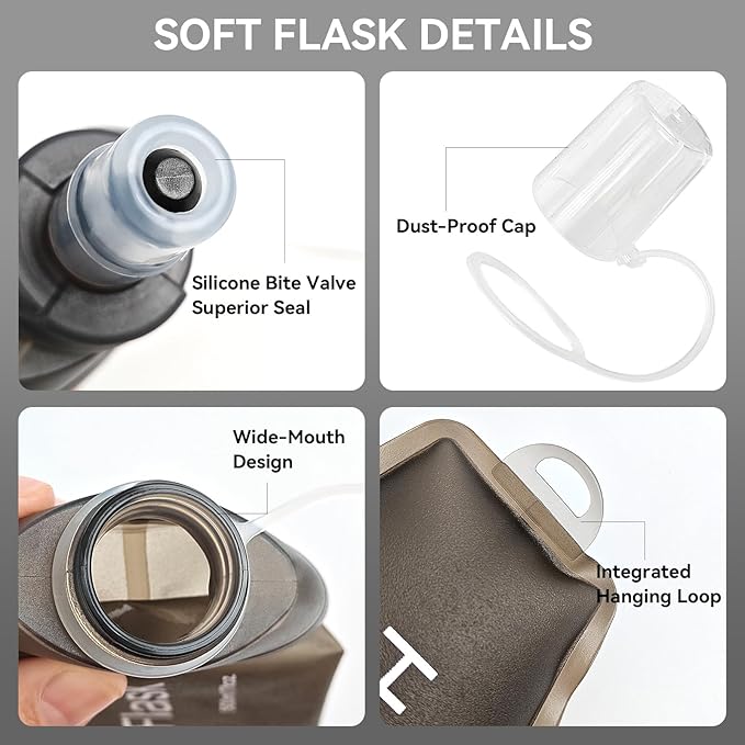 500ml Soft Flask Soft Water Bottle for Running, Hiking, Travelling, Cycling and Climbing - TPU Material - Grey