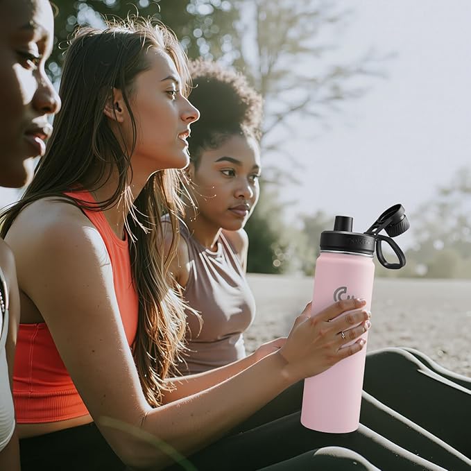 Sports Water Bottle 22oz, Insulated Water Bottle with Handle,Stainless Steel,Simple Modern,Suitable for Travel, School, Boy, Girl(Blush)